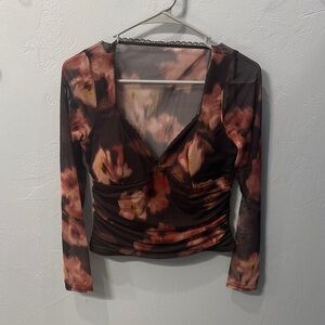 Abercrombie Floral Mesh Long Sleeve Top